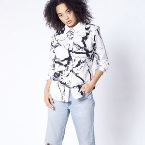 Wildfang Button Up Shirt with Marble Pattern
